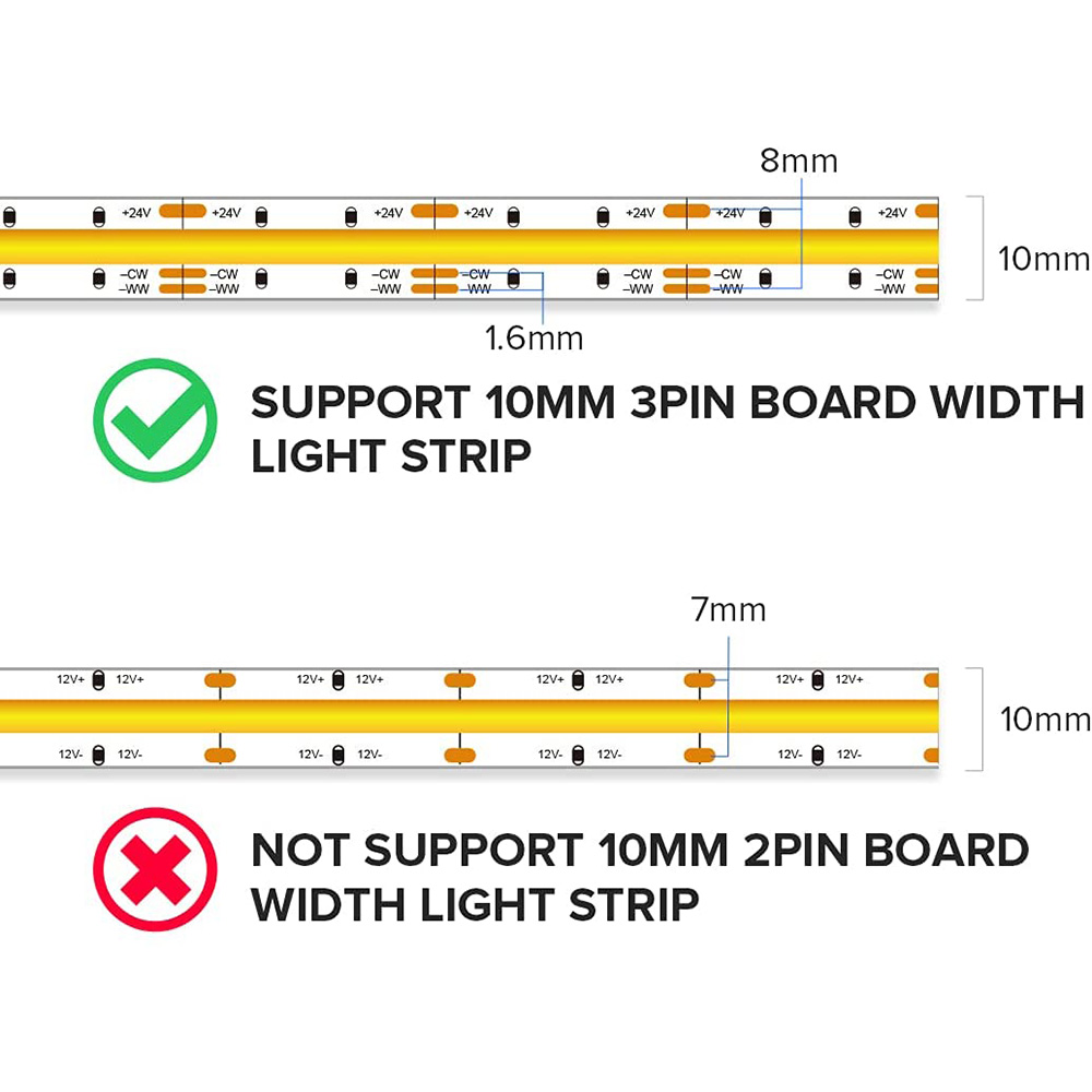 COB LED Strip 3 Pin LED Connector For 10mm COB CCT Tunable White LED Strip Lights COB LED Strip 3 Pin LED Connector For 10mm COB CCT Tunable White LED Strip Lights